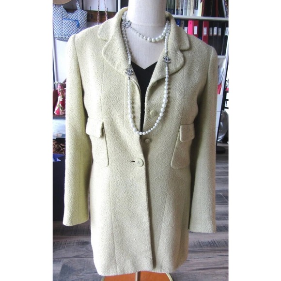 CHANEL Light Mustard Yellow Skirt 2 Piece Suit, Size 42 - Picture 1 of 12